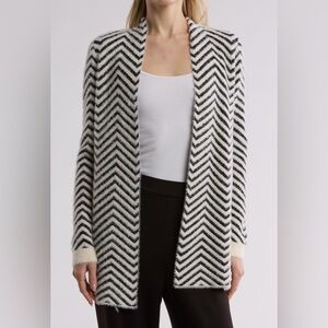 Cyrus Open Front Eyelash Knit Chevron Cardigan